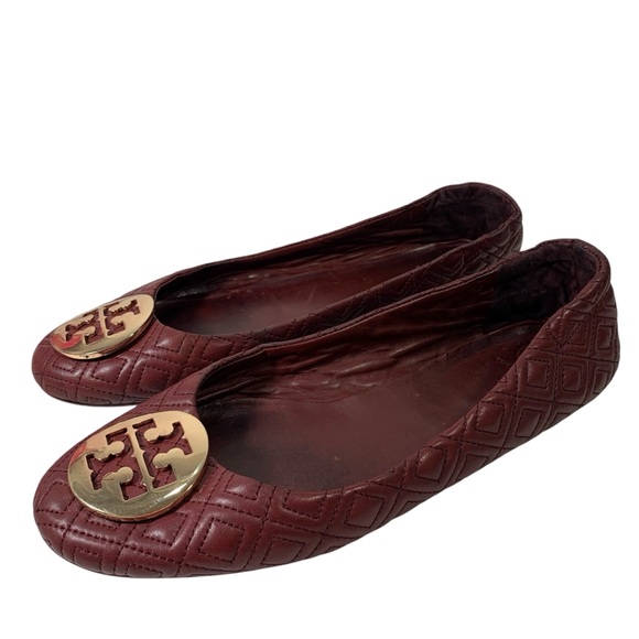 Tory Burch Maroon Quilted Minnie Nappa Leather Travel Ballet Flats Size 10 M - Picture 10 of 10
